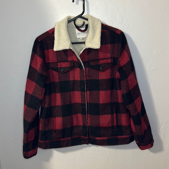 Thread & Supply red plaid Sherpa lined jacket S - Picture 1 of 12